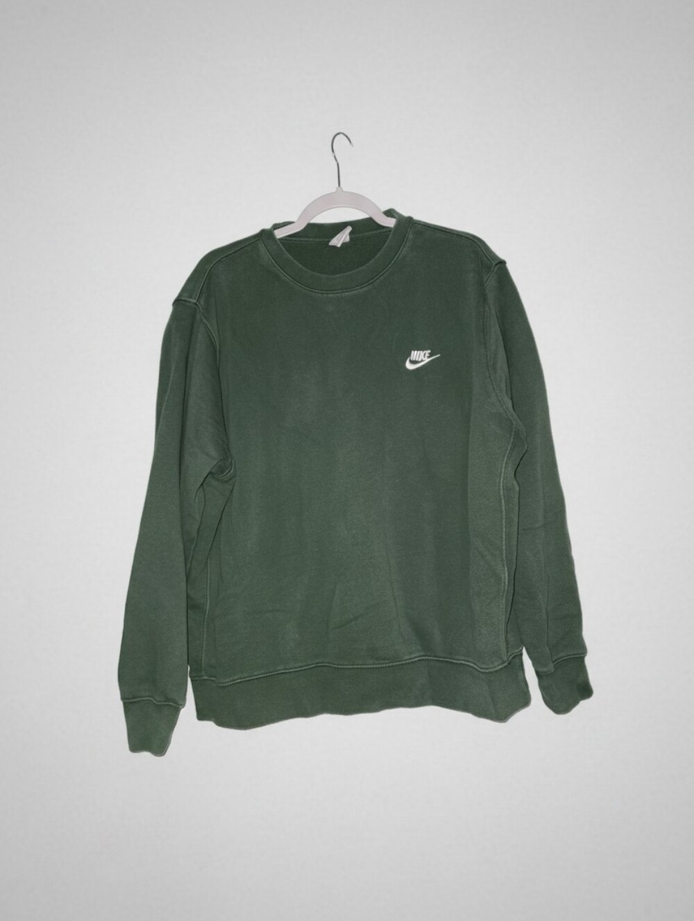 Nike Women's Crewneck Sweatshirt - Dark Green with White Logo